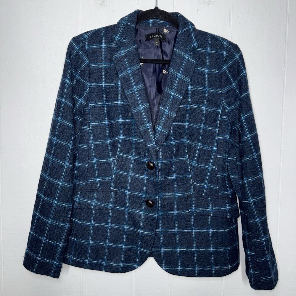 Talbots Women’s Shetland Wool Blazer Windowpane Plaid Mallard Duck Lining 12